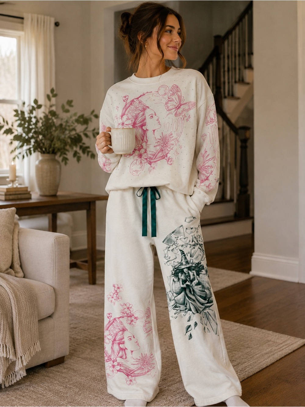 Wicked Katie Kime Cream Hoodie with Gold Logo and sweat pants top M Pants S